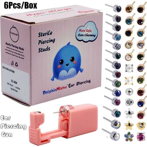 6Pcs/Box Disposable No Pain Ear Piercing Cartilage Tragus Helix Gun Unit ear Stud Display Piercing Tool Kit Ear Piercing Unit
