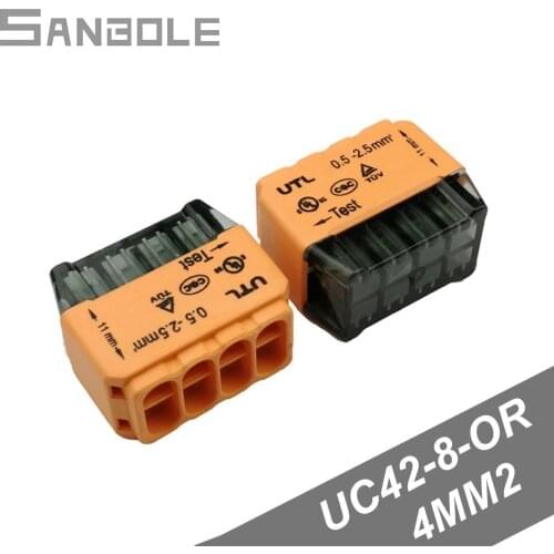 8-hole Orange Wiring Connection 4 Square UC42-08 Fast Lighting Connector Spring Lighting Terminal 24A/300V (50PCS)