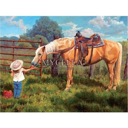 Horses Children 5D DIY Diamond Painting Cross Stitch Landscape Farm Needlework Full Diamond Embroidery Home Decor Mosaic Gifts