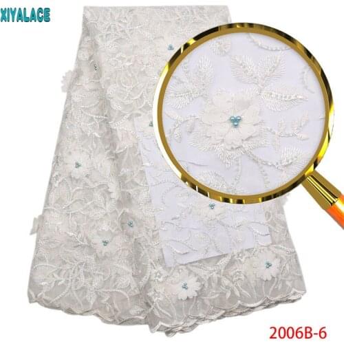White African Lace Fabric 2018 High Quality Lace 3D Flower With Beads Embroidery French Tulle Lace Fabric For Bridal PGC2006B-2