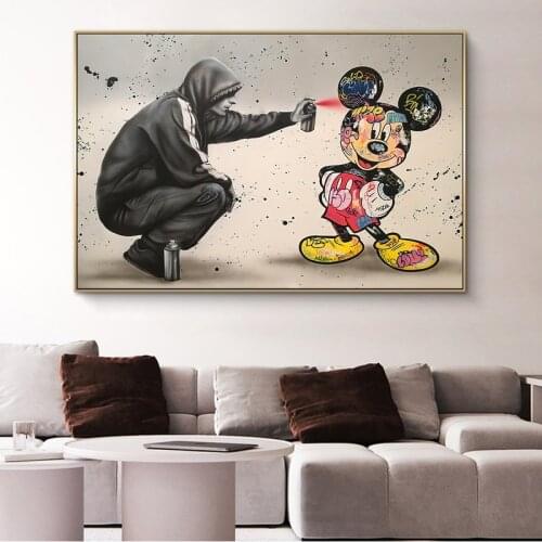 Banksy Graffiti Mickey Mouse Art Canvas Paintings Posters and Prints Wall Art Picture for Living Room Home Decor (No Frame)