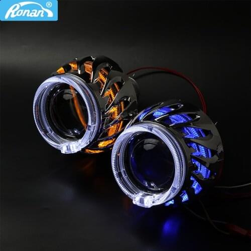 2.5"ver8.1 bixenon H1 projector lens H4 H7 socket double LED angel eyes turbo shrouds car styling retrofit headlight