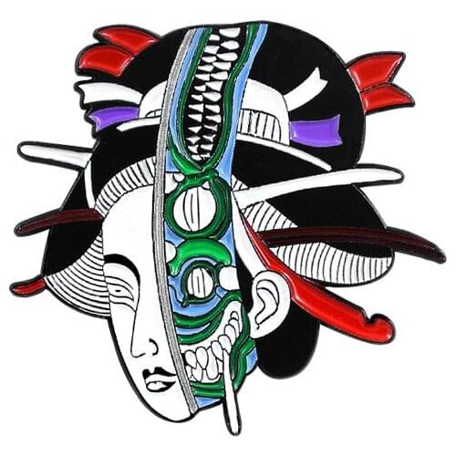 New Fashion Japanese Geisha Pins Halloween Funny Headshot Brooch значки Shirt Bag Lapel Badge Enamel Pin for Gift