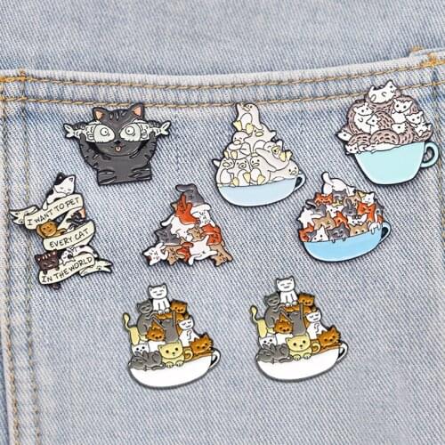 Cartoon Cat Penguin Hedgehog Fish Brooch Life is Better with Cats Enamel Pin Shirt Lapel Bag Cute Animal Badge Jewelry Kid Gift