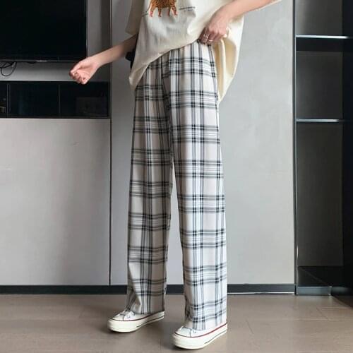 Harajuku Plaid sweatpants For Woman Trousers Streetwear Women white Causal Pants summer Autumn girls wide leg Pants dropshipping