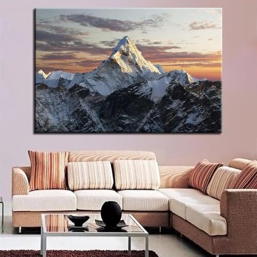1 Piece Snow Mountains Pictures Living Room Wall Art Framework Canvas Paintings Home Decor HD Prints Sunset Landscape Poster