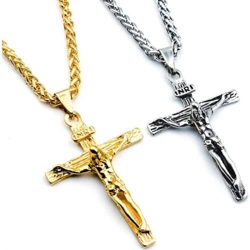 Personality Fashion Christian Prayer Gold Silver Color Stainless Steel Cross Pendant Necklace Keel Chain High Quality Gifts
