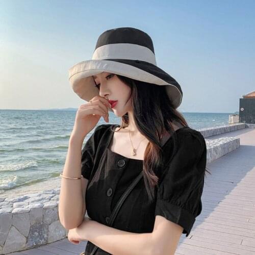 Women Summer Reversible Bucket Hat UV Protection Wide Brim Floppy Beach Sun Cap 28GD