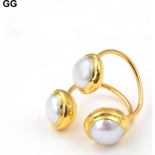 GG Jewelry Natural Freshwater Pearl With Gold Plated Bezel Tiny Pearl Finger Rings For Women Gift Adjustable Classic For Women