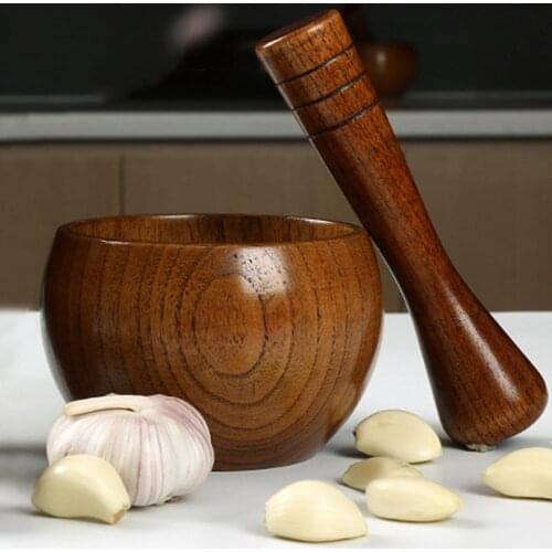 Pounded Garlic Jar Mortar Old Fashion Wooden Grinder Round Smooth Hand Polished Pestle Set For Grind Herbs Spices Grains Pepper