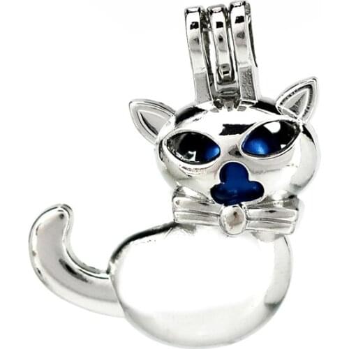 K941 5pcs/lot Silver Copper Cat Lady Beauty Bell Beads Cage Pendant Locket Fairytale Party Essential Oil Diffuser