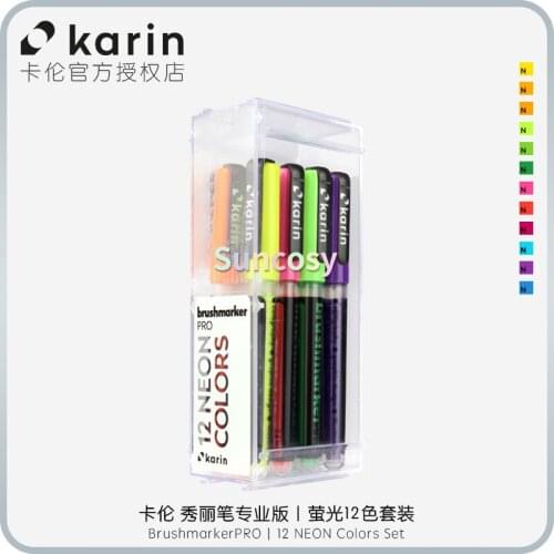KARIN Brushmarker PRO 12"Neon Colours" Set, KAR27C12, The colours can be mixed, lightened ,Art supplies