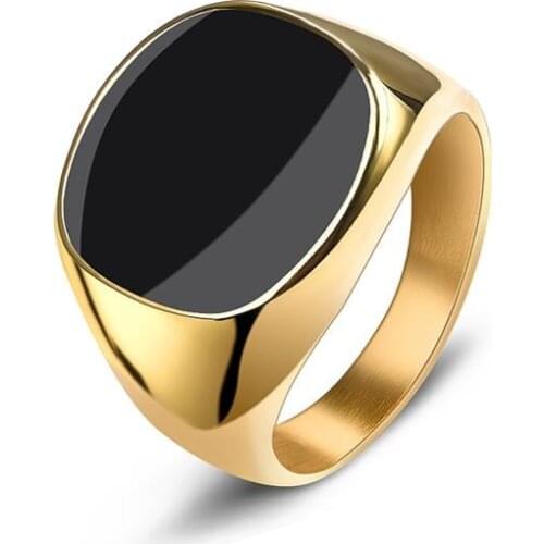 Jiayiqi Stainless Steel Ring Gold Flat Top Rings for Men Male Jewelry Gift