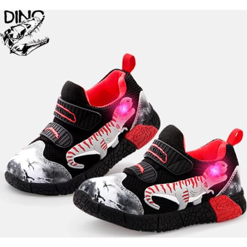 DINO T-Rex LED Flashing Autumn 3-5Y Boys Little Kids Running Shoes Mesh Breathable Fashion Children Sports Sneakers Lightweigh