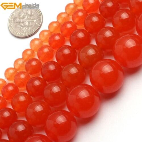 Gem-inside 6-16mm Round Stone Beads Orange Jade Beads For Jewelry Making Beads Bracelets For Women 15'' DIY Beads Jewellery