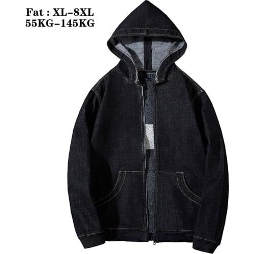 Big Size 5xl 8xl Spring Winter Mens Denim Jacket Fashion Hooded Loose Designer Streetwear Hip Hop Jean Coat Black Fat Jackets