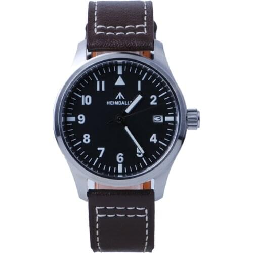 Heimdallr Mens Pilot Watch 39mm Black Dial Sapphire Glass 24 Jewels NH35A Automatic Movement Luminous Mechanical Mens Relogio