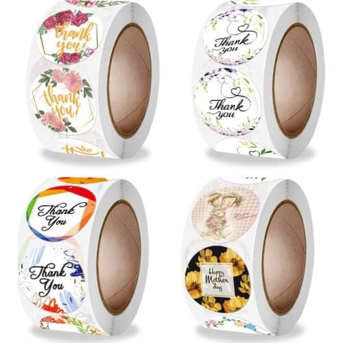 25mm Thank You Stickers Flower Painted Stationary Stickers Happy Mothers Day Gift Box Packing Decoration Sealing Labels