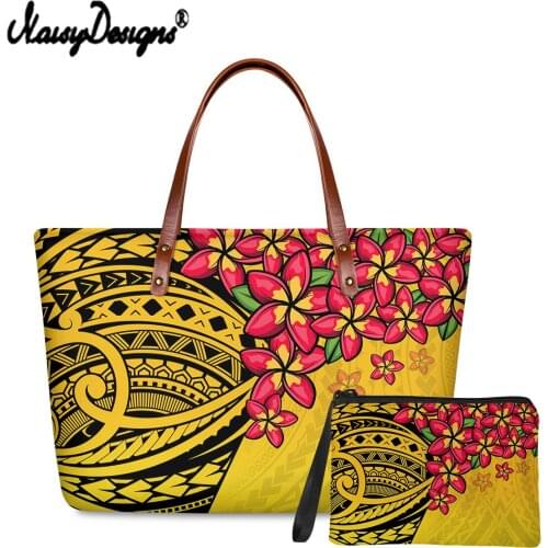 Noisydesigns New Fashion Plumeria Flower With Polynesian Style Bag for Women High Quality Handbags And Purse Shoulder Bag Wallet