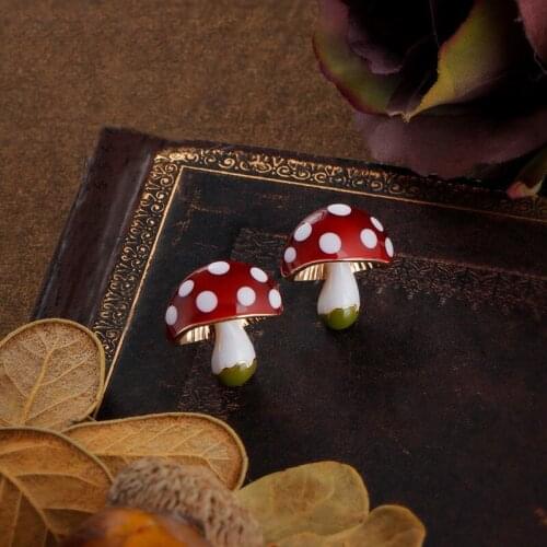 2021 New French Style Mushroom Earrings for Woman Fairy Tale Earrings Red Mushroom Animation Earrings Eardrop Ear Stud Jewelry