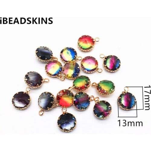 New arrival! 17x13mm 50pcs Copper with Glass Round flat-shape charm for earrings/earrings accessories/Earring parts/ jewelry DIY