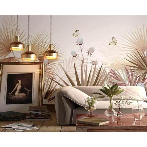 Papel de parede обои Nordic hand painted tropical plants flowers Southeast Asian rainforest indoor background wall wallpaper 3d