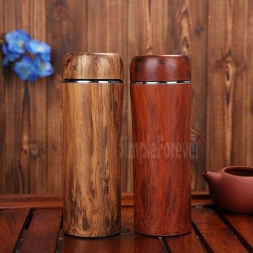 Wholesale Stainless Steel Water Bottles 2 Colors Double Wall Insulation Tea Cups Wooden Bamboo Color Thermos Cups