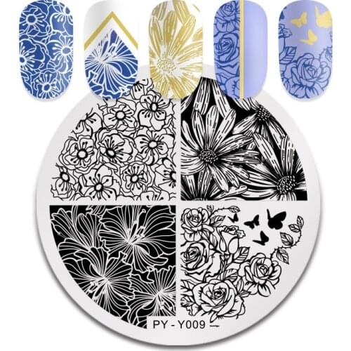 PICT YOU Flower Leaves Plants Nail Stamping Round Plates Striped Line Animal Grid Geometric Plate Stainless Steel Stencil Tools