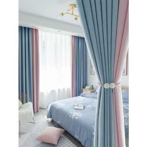 Simple Modern Nordic Style Ins Blackout Curtains Bedroom Living Room Balcony Stitching Solid Color Thickened Curtains