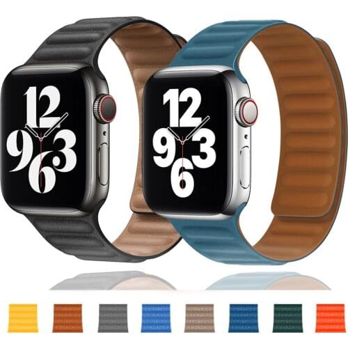 Silicone/Leather Link For Apple watch strap 44mm 40mm 42mm 38mm 42 mm 1:1 Magnetic Loop bracelet iWatch series 6 5 4 3 SE band