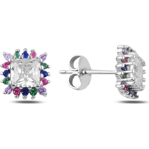 Silverlina Silver Square Zircon Stone Earrings