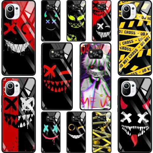Phone Glass Case For Mi Poco X3 NFC 10T 9T Note 10 11 Pro Lite Ultra 11i F3 Transparent Fitted Fundas Smile Art