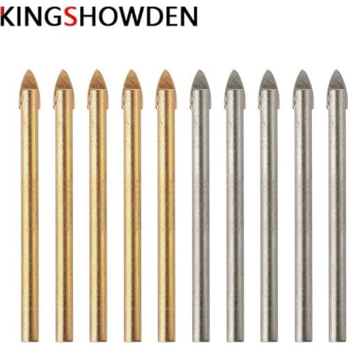 10pcs Titanium Ceramic Glass Drill Bit Carbide Cross Spear Head Drilling Tools 6mm For Metal Plastic Tile Cement