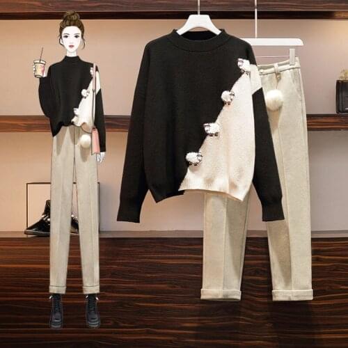 Womens spring and autumn age reduction stitching sweater loose casual long-sleeved cotton