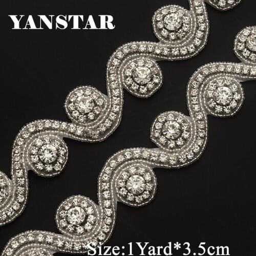 YANSTAR Handmade 10Yards Iron On Crystal Beaded Sewing Bridal Sash Wedding Dresses Belts Rhinestone Applique and Trimming YS939