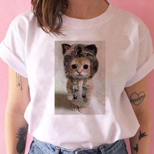 Cute Cat Bring a Wmall Headgear Print Women T-shirts 2021 New Arrivals T Shirt Loose Tshirt Comfy Camiseta Tumblr Mujer