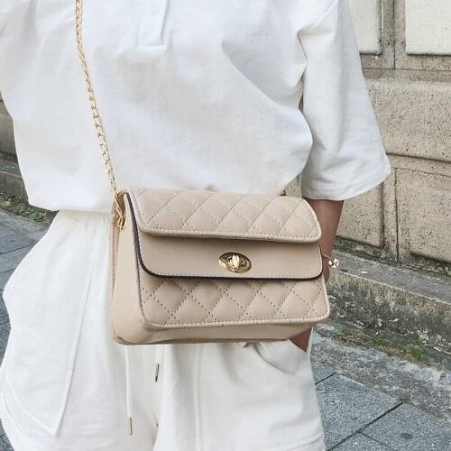 2019 PU Leather Women Messenger Bag Plaid Ladies Crossbody Bag Chain Trendy Candy Color Small Flap Shopping Handbag