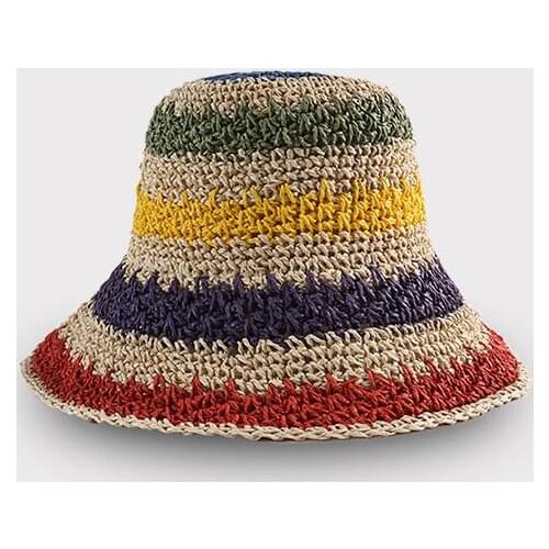 2021 the new style joker colorful striped handmade straw hat foldable sun hat outdoor travel hat for girl and women 08