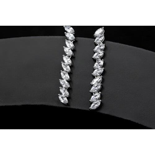 2021 Luxury Marquise Cluster Shiny Cubic Zirconia Long Dangle Drop Earrings for Brides Wedding Jewelry