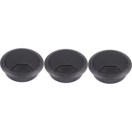 3 Pcs 50mm Drill Hole Dia Desk Wire Cord Cable Grommets Cover Black