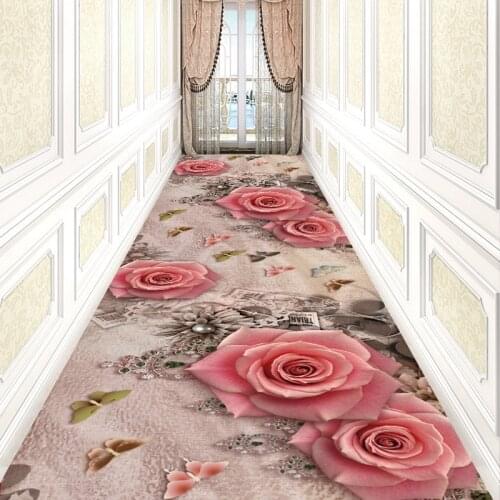 Rose Flower Pattern Corridor Area Rug Home 3D Hallway Carpet Nordic Living Room Bedroom Decor Rugs Hotel Aisle/Stairs Rug Window