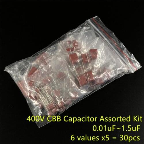 400V CBB Capacitor Assorted Kit,Sample bag,6ValuesX5PCS=30PCS,400V / 103J 473J 104J 334J 105J 155J,No Polarity AC Capacitor