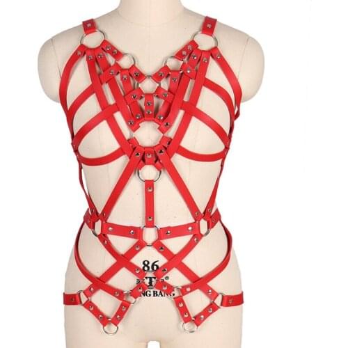 BDSM Women Sexy Leather Body Harness Bondage Erotic Lingerie Punk Goth Garter Belt Cage Bra Fetish Halloween Suspender Corset