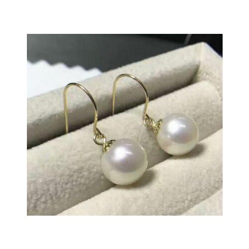 Free shipping >>>>noble jewelry 9.5-10MM AAA PERFECT south sea white pearl earrings 14K GOLD