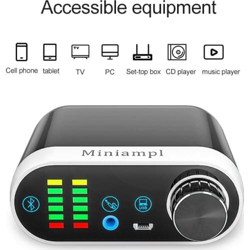 Bluetooth 5.0 Digital Power Amplifier Class D HiFi Amplifier 50W+50W Support Bluetooth Wired USB Input