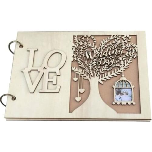 Wooden Love Guest Book Wedding Tree Personalised Photo Album Gift Guest Sign-in Book Message Book (20 Pages)