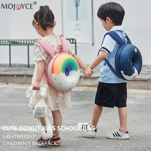 Portable and Breathable Eva Leather Splicing School Bag 3D Cute Cartoon Donuts Shape Childrens Backpack for Boys Girls Toddlers