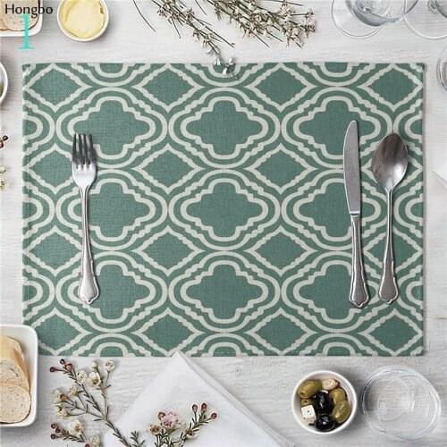 Geometric Art Stripes Pattern Linen Western Pad Placemat Insulation Dining Table Mat Bowls Coasters Kitchen Accessories