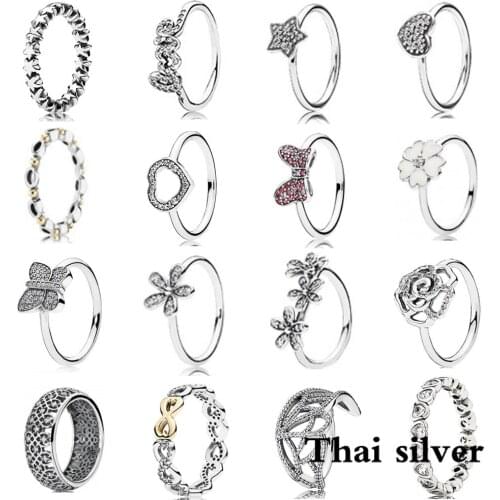 2019 NEW Sterling Thai Silver Star Butterfly Daisy Flower Rose Bow Love Anniversary Celebration Limited Edition Nickle Wave Ring
