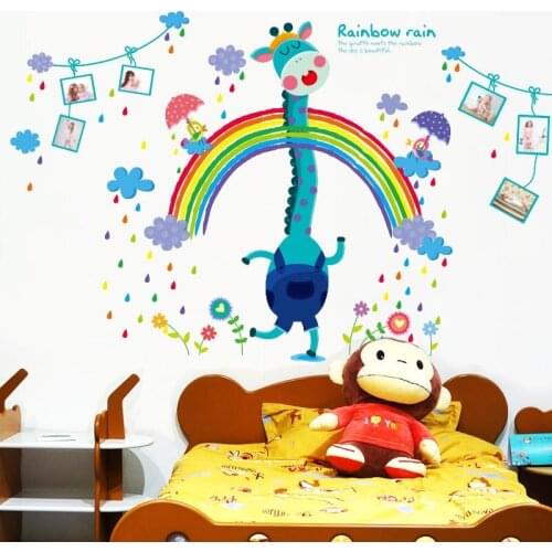 Creativity Rainbow giraffe wall sticker Vinyl DIY Rainbow rain wall decals For Living room Childrens room bedroom decor sticker
